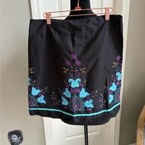 Wrapper Black Skirt with Turquoise and Purple Embroidery